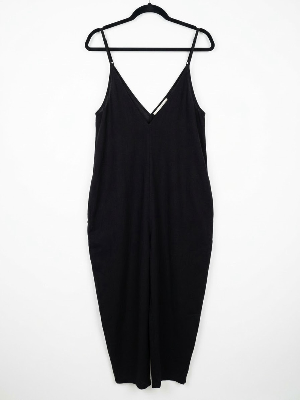 Elan Black V-Neck Maxi Slip Dress with Adjustable Straps With Pockets